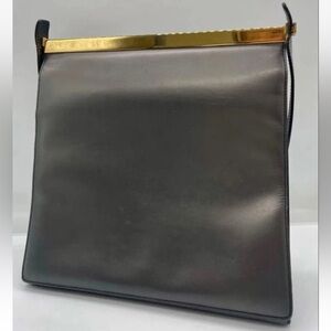 Gucci Gray Leather Shoulder Bag with Gold Accent